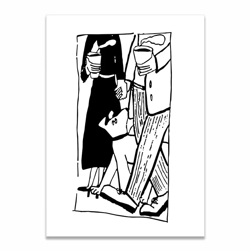 Korean Minimalist Anime Couple Canvas Wall Art