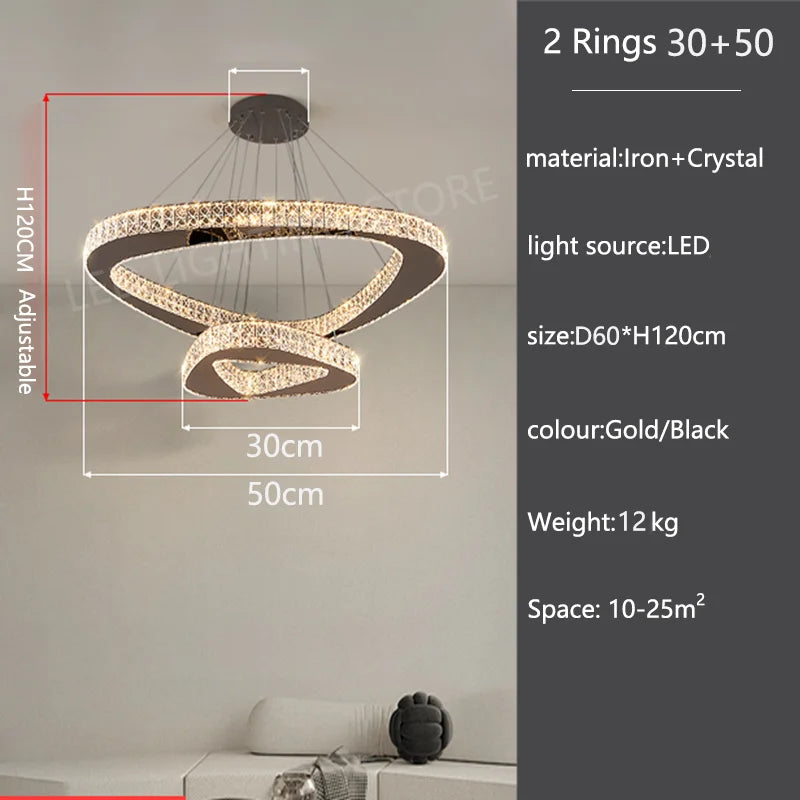 Crystal ring chandelier on a self contained cord pendant mount