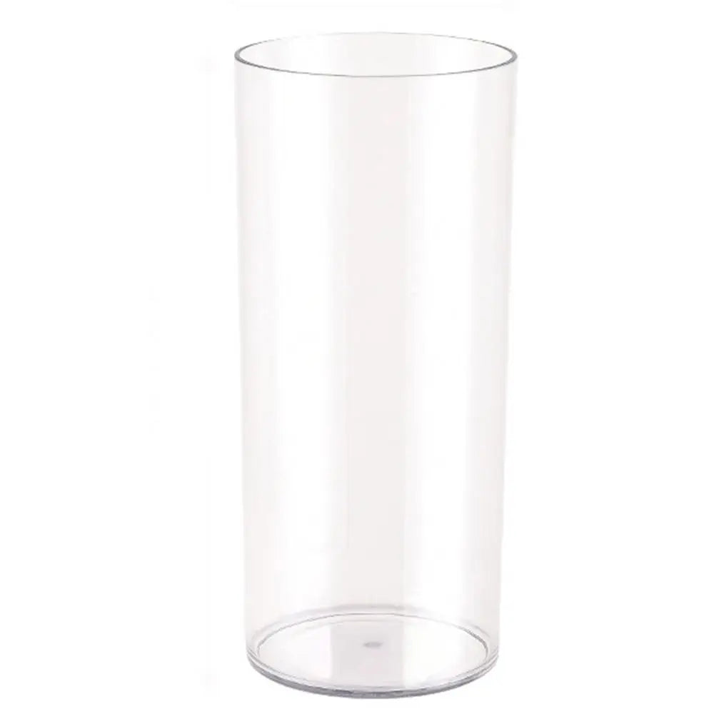 Close-up of crystal-clear shatterproof acrylic wall of large cylinder flower vase
