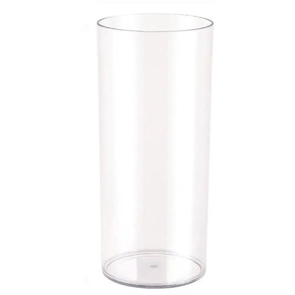 Close-up of crystal-clear shatterproof acrylic wall of large cylinder flower vase