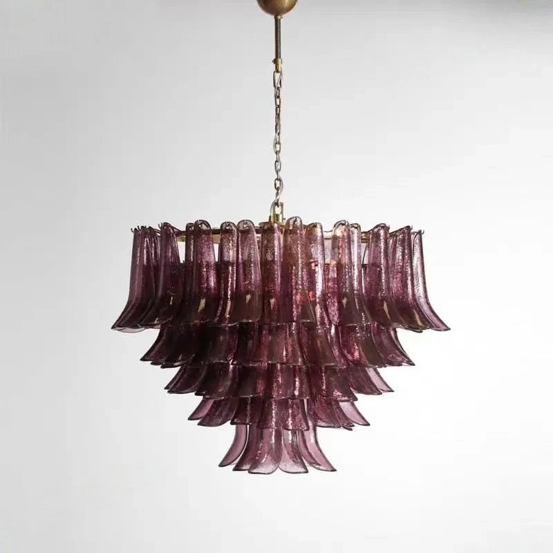 Murano glass branch chandelier with layered horseshoe shades on a brass frame