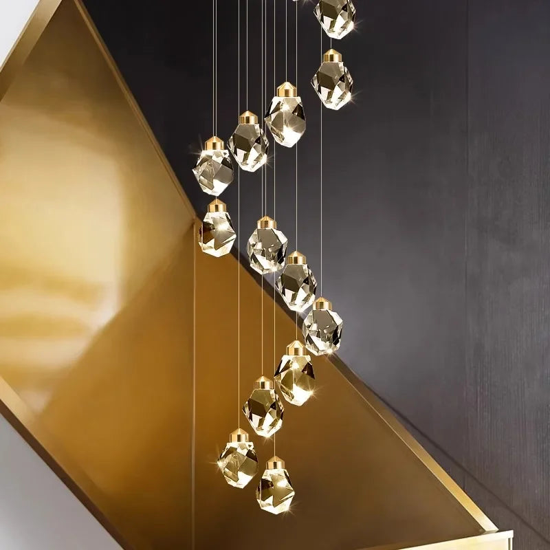Crystal chandelier head detail on a slim iron frame with wedge base LED
