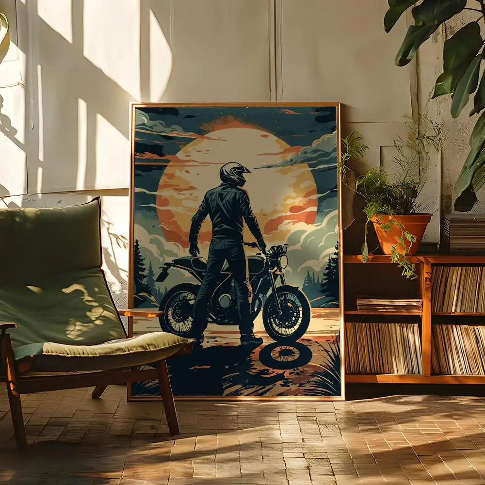 Motorcycle Rider Sunset Canvas Wall Art Print