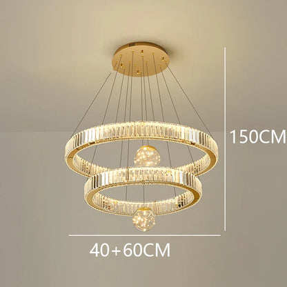 Seven ring crystal chandelier in gilded silver stainless steel