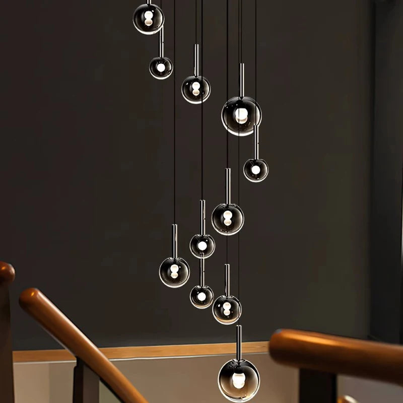 Glass drop chandelier with remote control dimming and warm white light