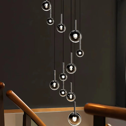 Glass drop chandelier with remote control dimming and warm white light