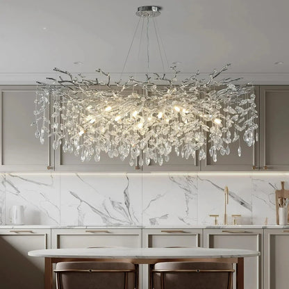 Chrome crystal branch chandelier with crystal twigs on aluminium arms