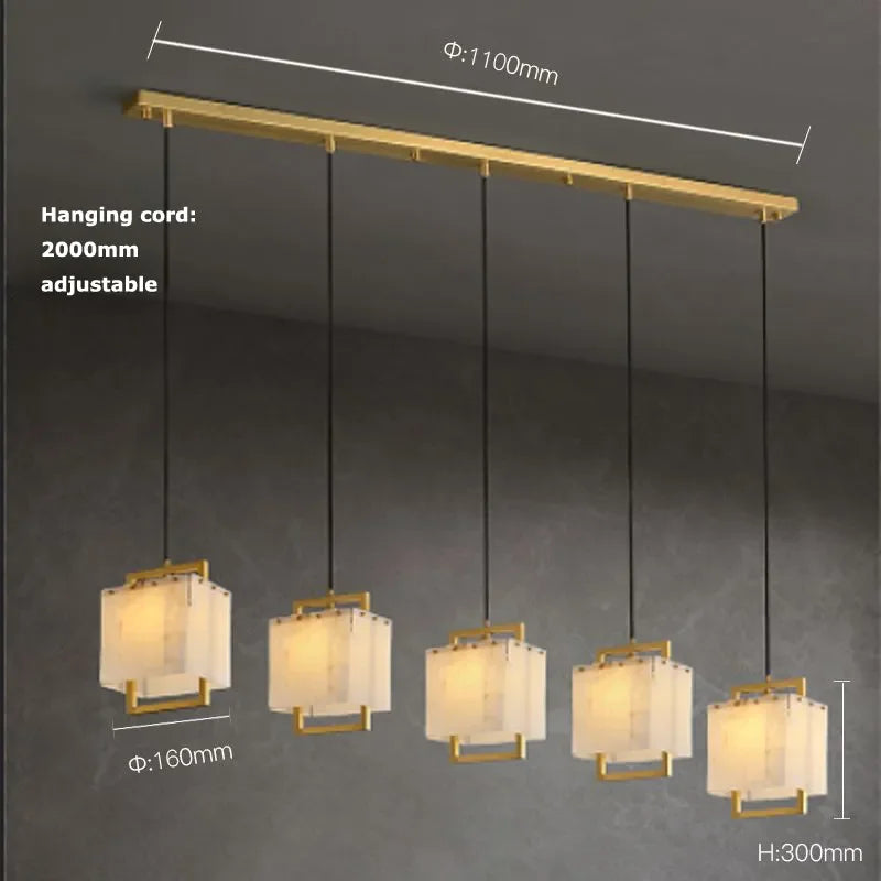 Natural marble chandelier at 23.6 in (60 cm) across in gold steel