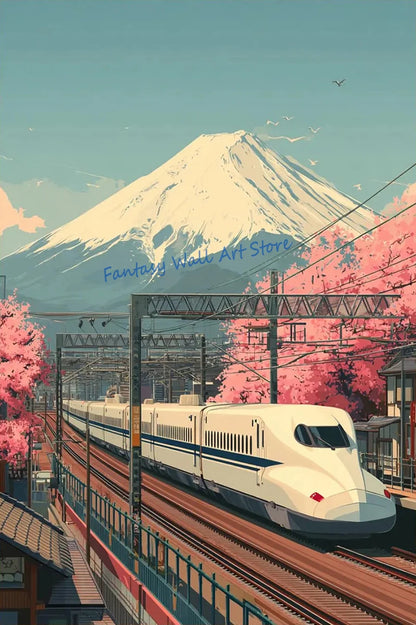 Vintage Japanese Railway Landscape Canvas Wall Art