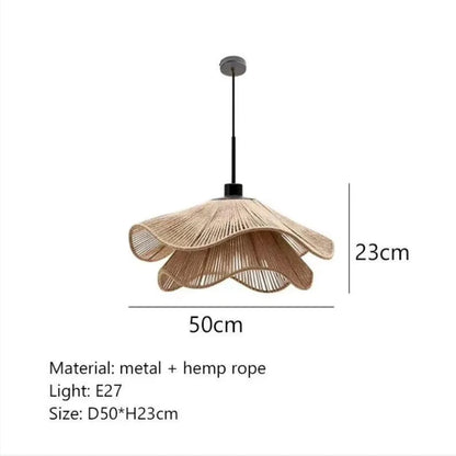 Minimalist hemp rope chandelier shade on a cord pendant fitting