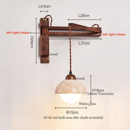 Wabi-Sabi Travertine Swing Arm Wall Sconce