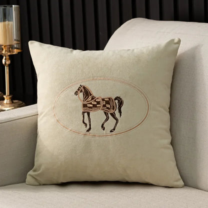 Embroidered Horse Throw Pillow Cover — styling detail