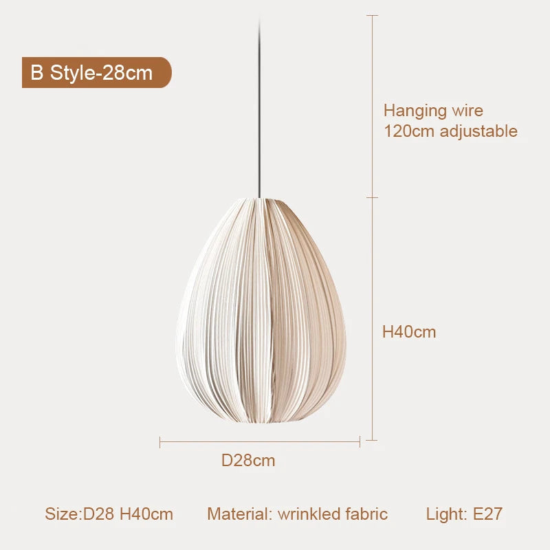 Wabi sabi pleated chandelier set to warm white 3000K light