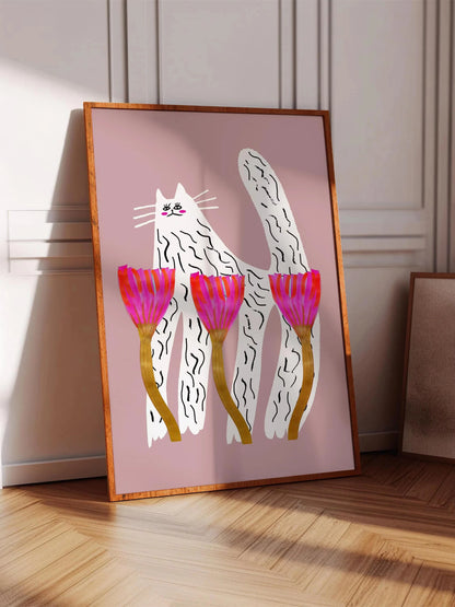 Abstract Whimsical Cat Canvas Wall Art Print