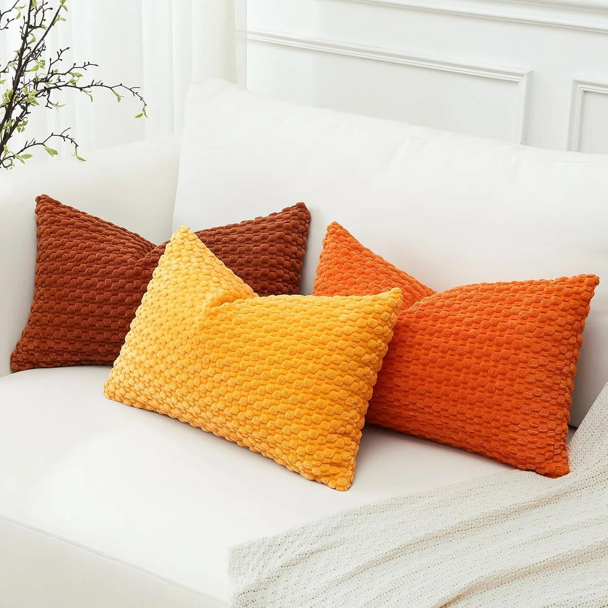 Rust Corduroy Lumbar Pillow Cover — detail