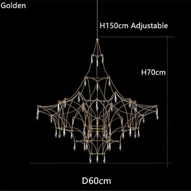 Chrome minimalist chandelier, 39.4 inches wide, cord pendant with no assembly