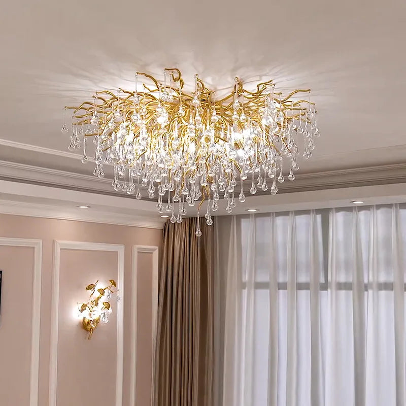 Round clear crystal chandelier in polished gold, available 23.6 to 59.1 inches