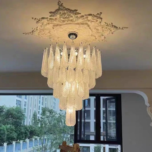 Frosted glass droplet chandelier with water drop shades on chrome