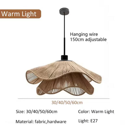 Hemp rope chandelier lighting a 3 to 5 square metre area with warm light