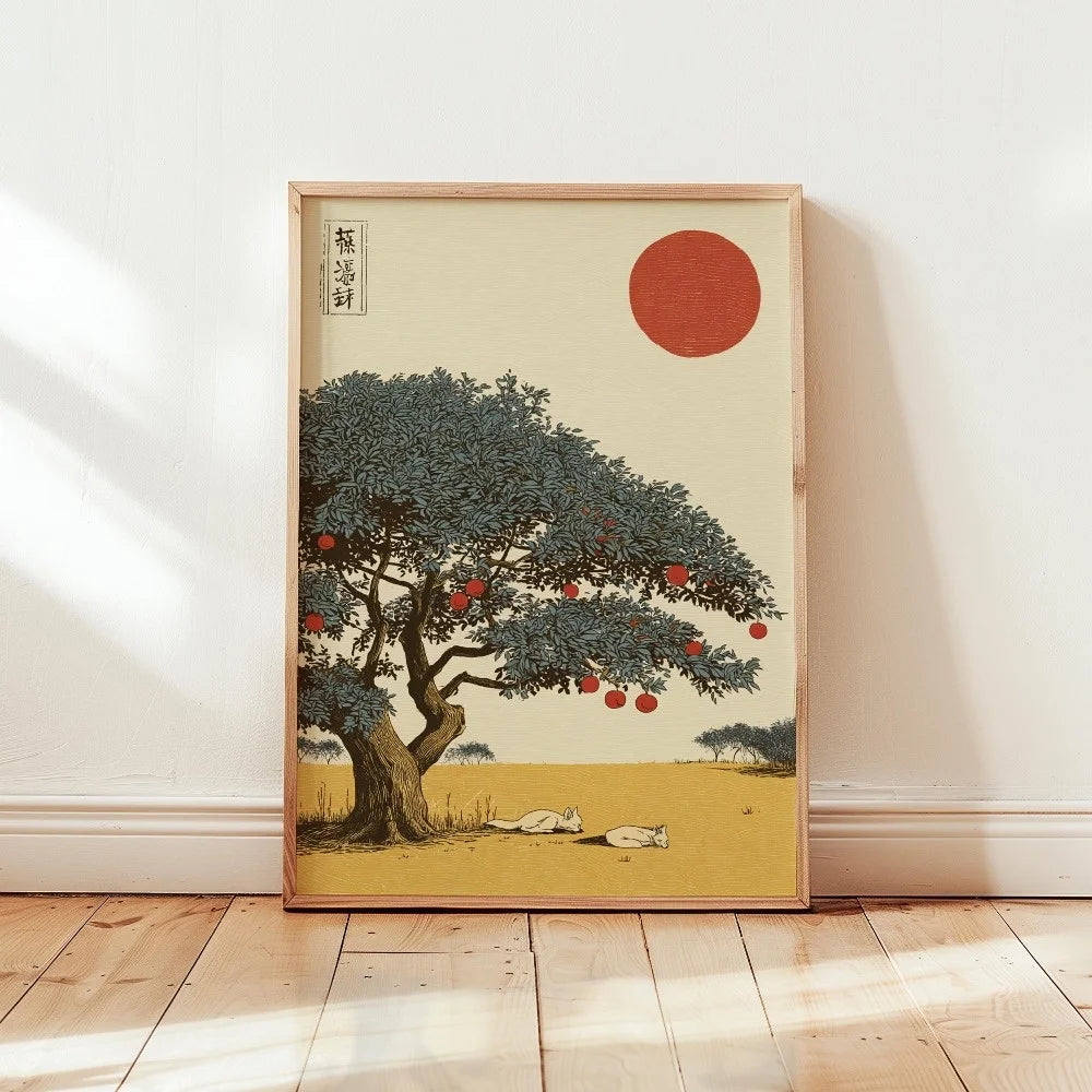 Japanese Botanical Tree Illustration Canvas Wall Art