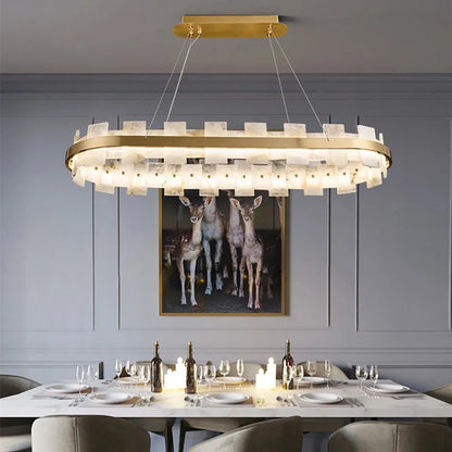 Copper and marble chandelier at 31.5 in diameter with LED bulbs