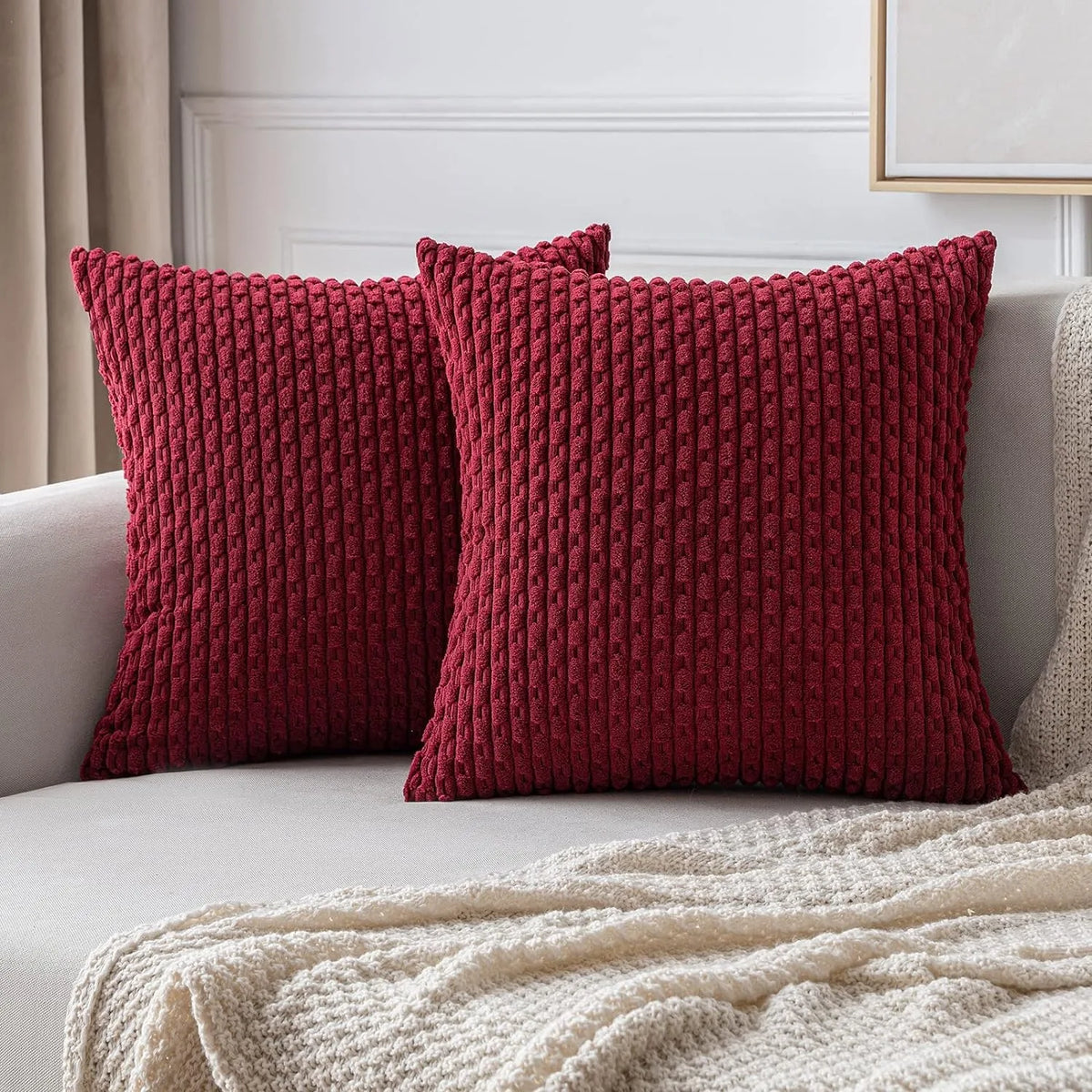 Boho Patchwork Corduroy Pillow Cover — styling detail