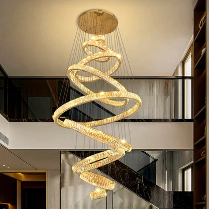 Diamond crystal ring chandelier with crystal rings on an iron frame