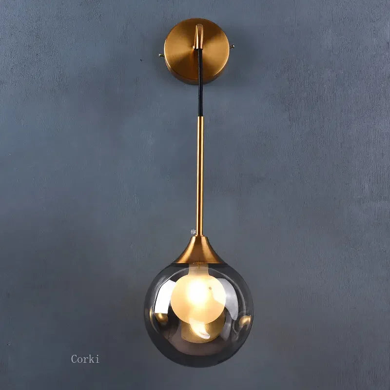 gold glass wall sconce, side profile showing mounting depth