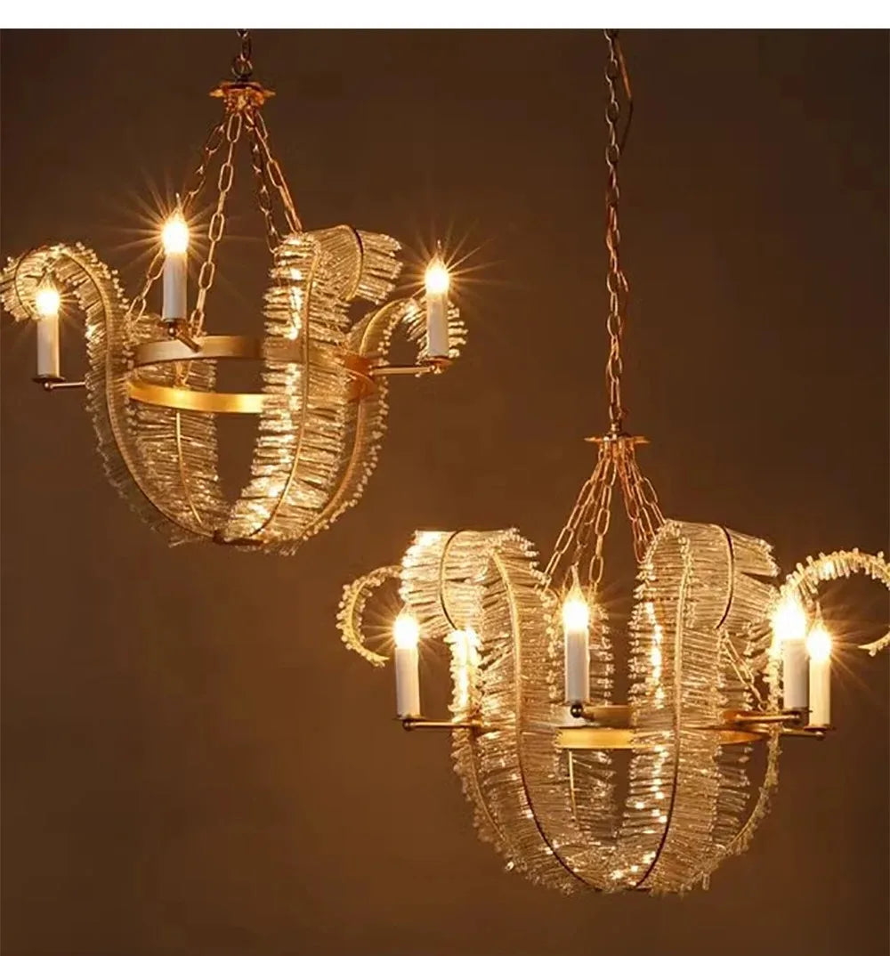Feather crystal ceiling chandelier with clear crystal plumes on steel