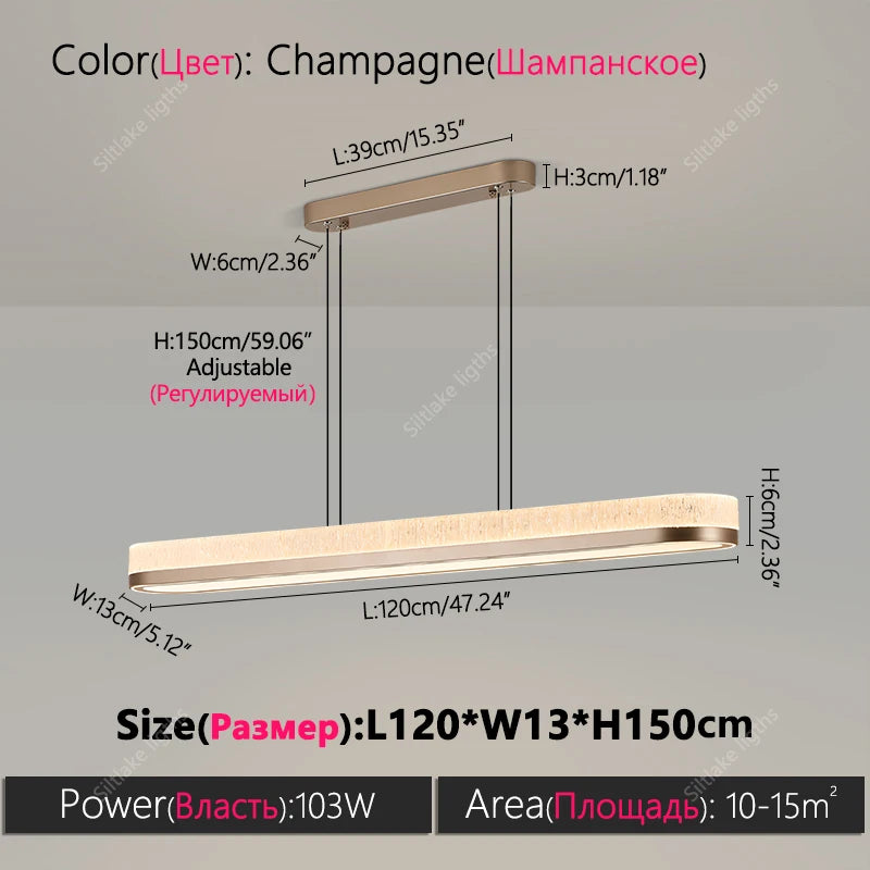 Simple linear acrylic chandelier for a dining table or kitchen