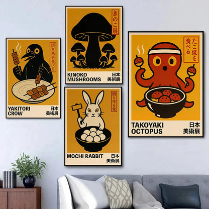Japanese Anime Takoyaki Matcha Cat Canvas Wall Art