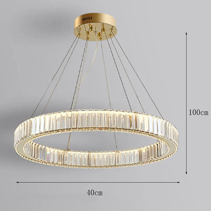 Six ring crystal chandelier set to a 118.1 in adjustable drop height
