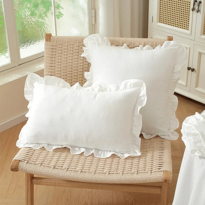 French Ruffle Cotton Pillow Cover