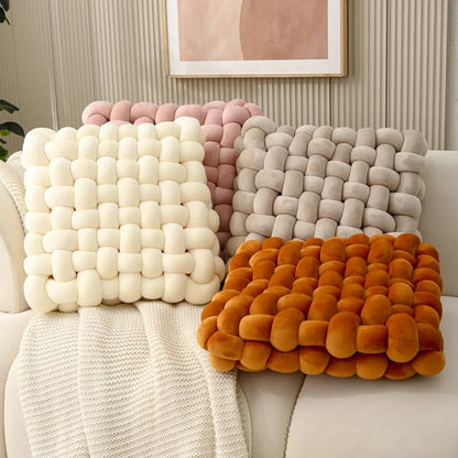 Hand-Woven Knot Throw Pillow — styling detail