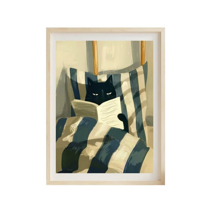 Black Cat Reading Cosy Bedroom Canvas Wall Art
