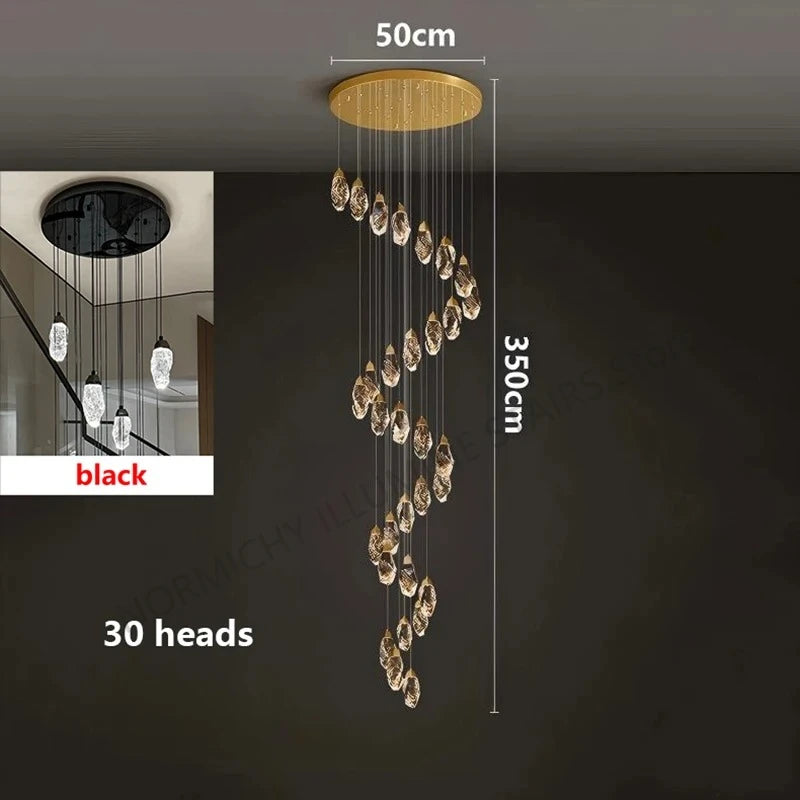 Seventy head crystal chandelier, 27.6 in chassis, 216.5 in drop