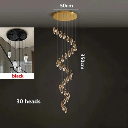 Seventy head crystal chandelier, 27.6 in chassis, 216.5 in drop