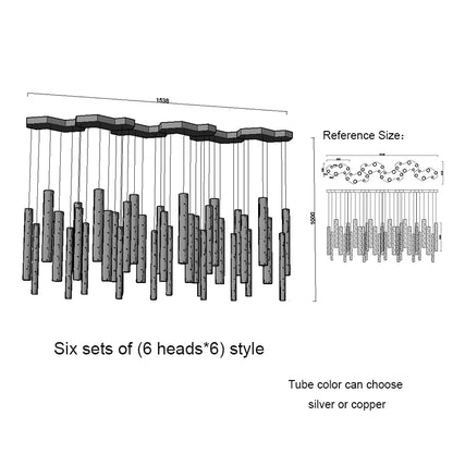 Nordic tube chandelier with 24 heads sized for a restaurant or bar counter