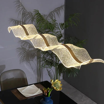 Black wave chandelier, 39.4 in long, on an adjustable cord drop
