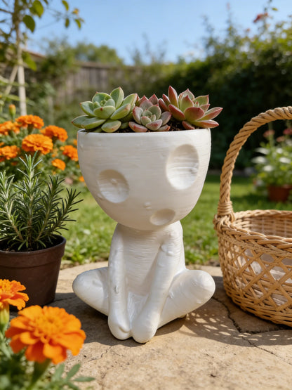 Cute quirky doll flower pot dried flower arrangement friend gift