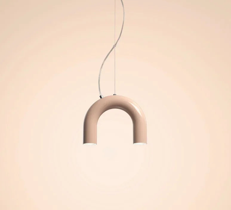 Colored metal arch chandelier with assembly required on fitting
