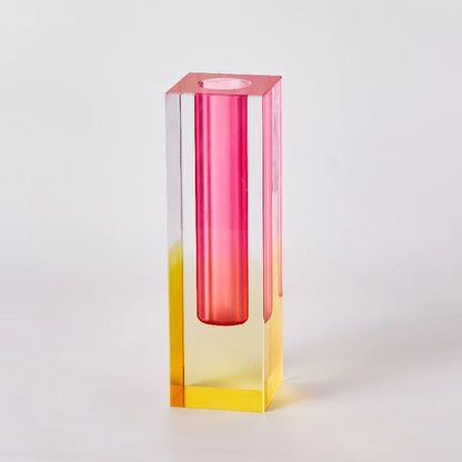 Back-lit frosted acrylic pillar bud vase showing translucent gradient texture detail