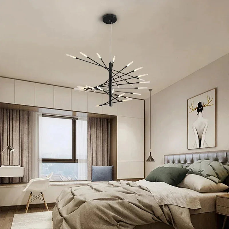 Firework chandelier with 40 lights and a flush ceiling mount