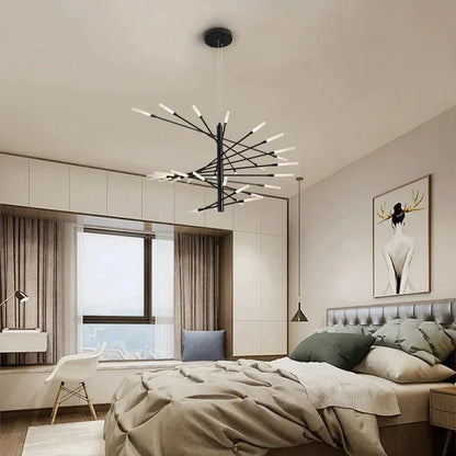 Firework chandelier with 40 lights and a flush ceiling mount