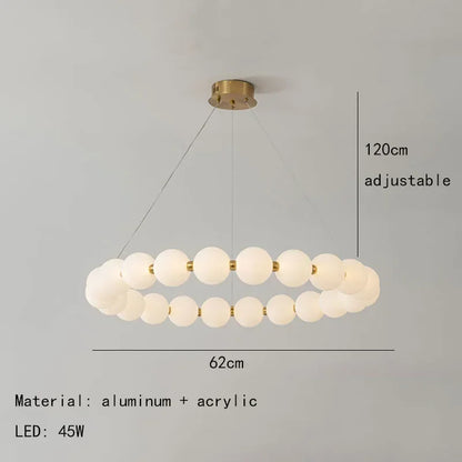Modern white bead chandelier ring with soft, glare-free upward light