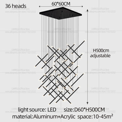 Linear chandelier with ten heads, 31.5 in long, 59.1 in drop