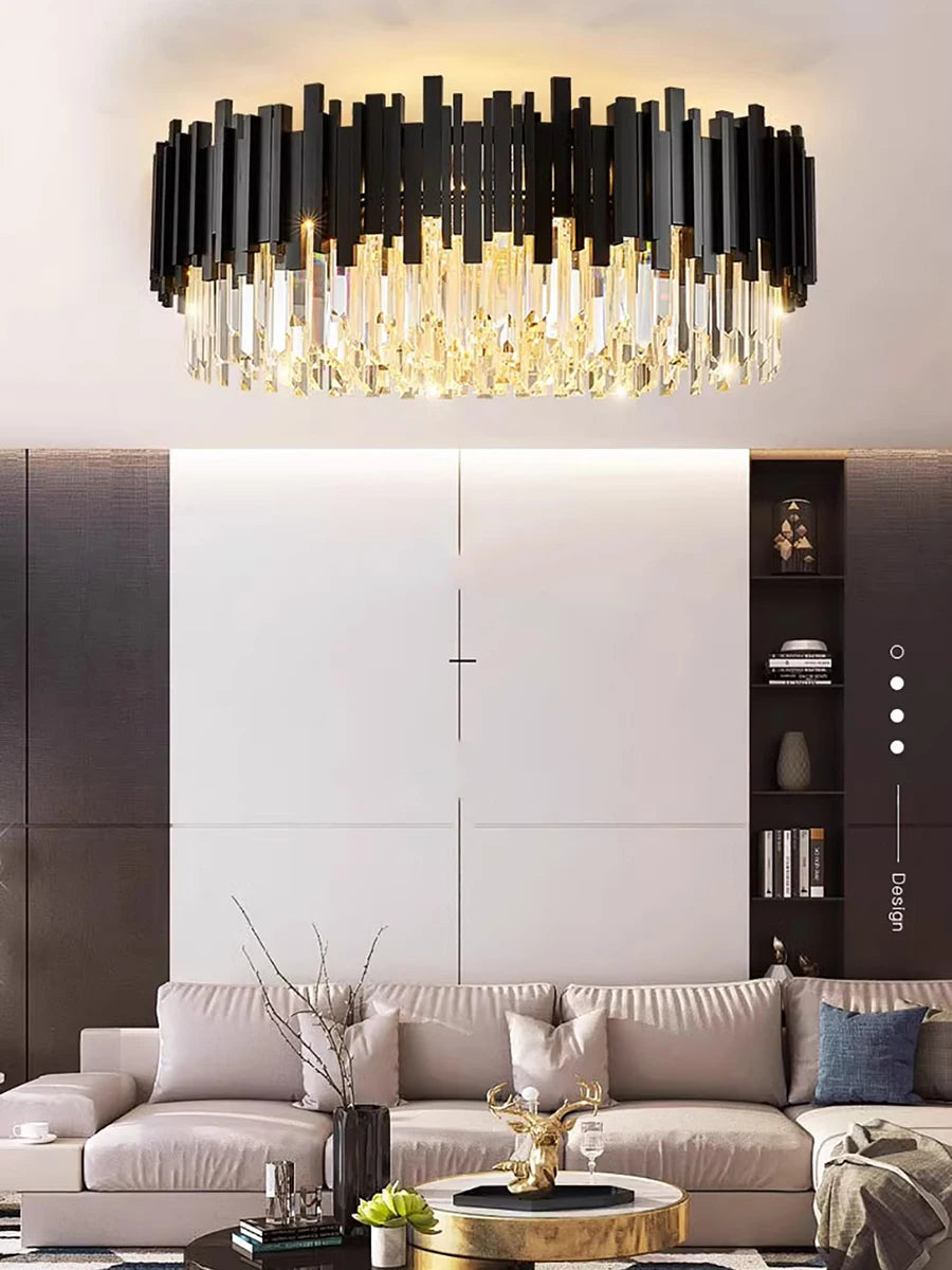 Linear crystal chandelier at 39.4 in length in a black finish