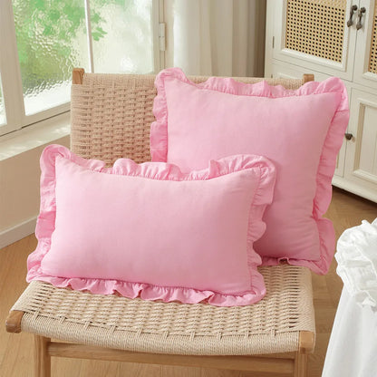 French Ruffle Cotton Pillow Cover — styling detail