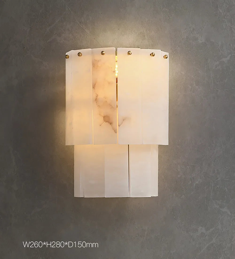 Six light natural marble chandelier with gold steel arms