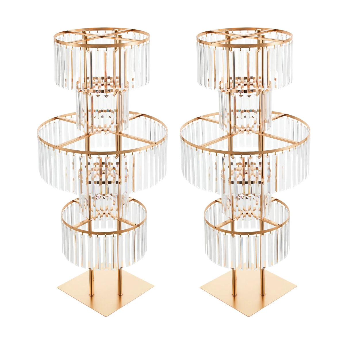 Top view of single gold acrylic stand tier holding a full fresh flower display